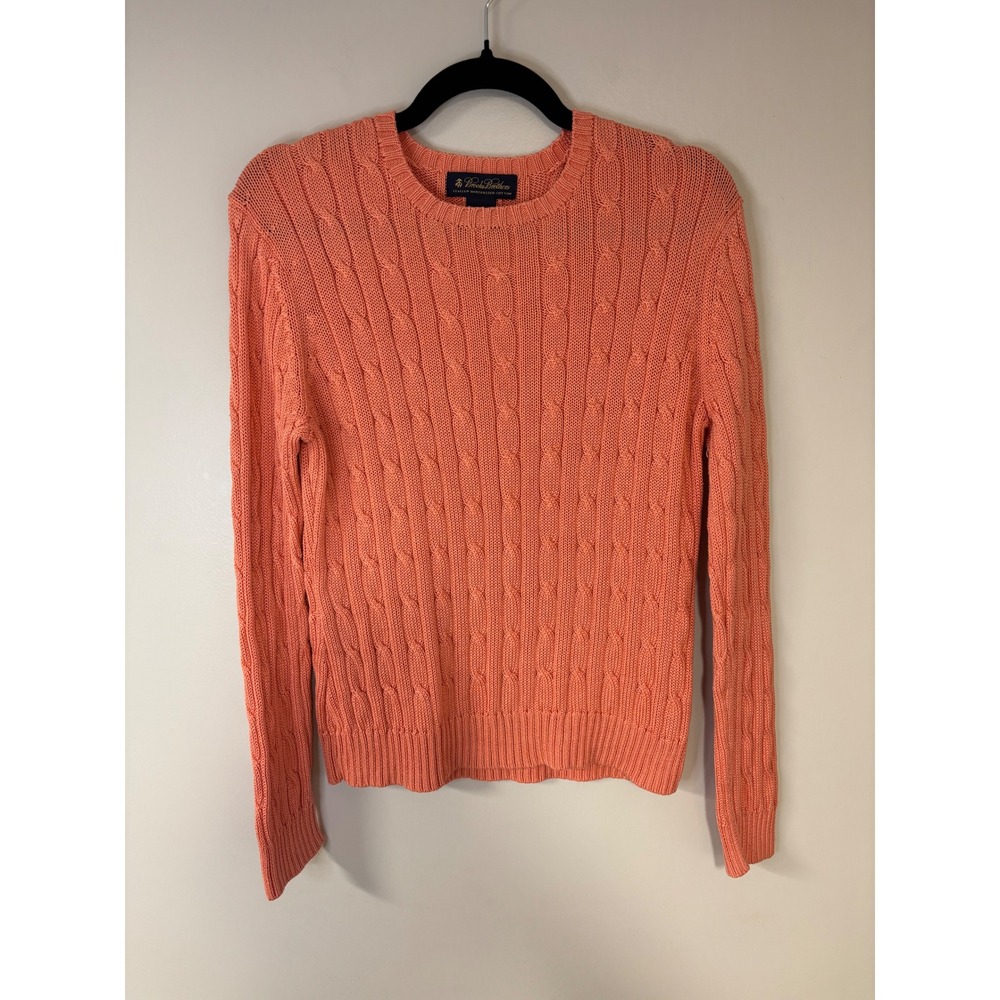 Brooks Brothers‎ Cotton Cable Knit Sweater Salmon Coral Orange Womens Large